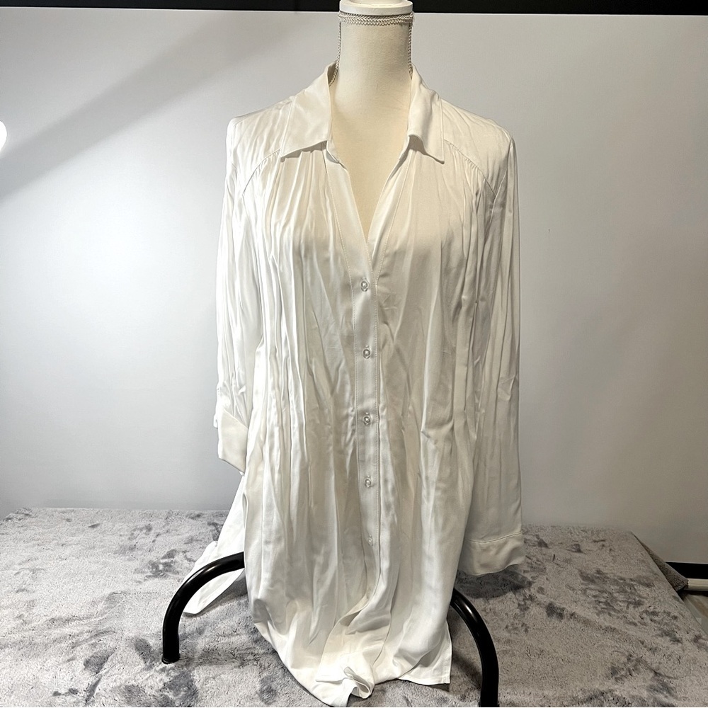 INC International Concepts White Roll Tab Button Down Tunic Size XL NWT